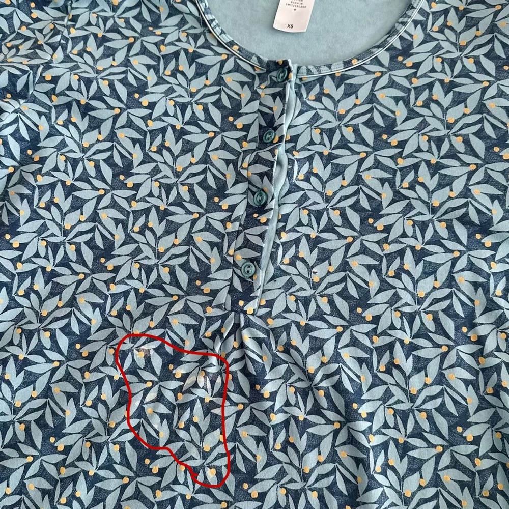 Calida Switzerland Cotton Nightgown Long Sleeve Nightdress Blue Leaf Print XS - Picture 7 of 8